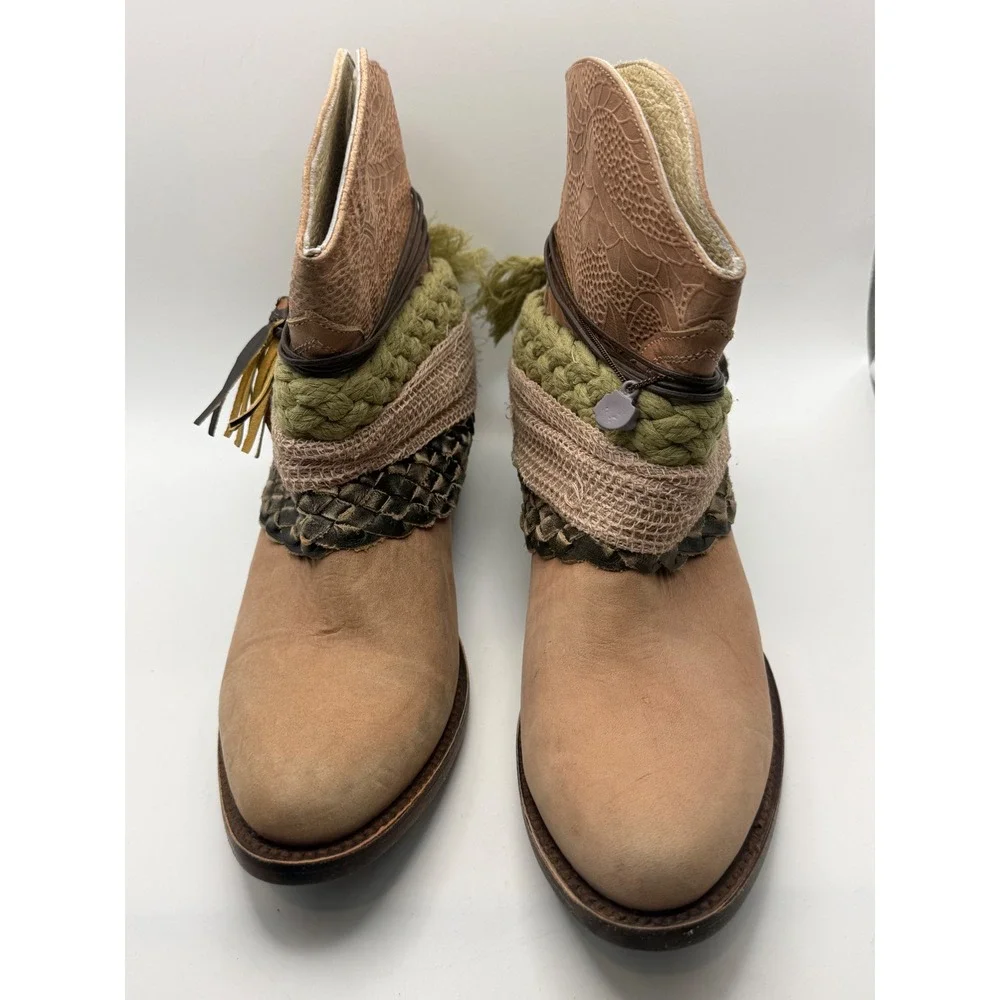 Freebird by‎ Steven Mezcal Tan Leather Boho Western Ankle Boots Womens 7M